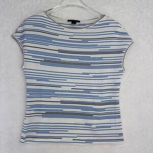 St John Womens Knit Top Size P Small Blue White Black Stripe Cap Sleeve